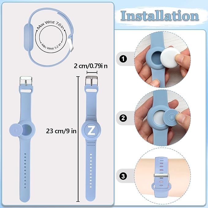 Waterproof Bracelet for AirTag Kids, Personalized Initial Letter Hidden Holder Compatible with Air Tag, Silicone Case for Airtag Adjustable Anti-Lost GPS Tracker for Toddler Child Elder, Z