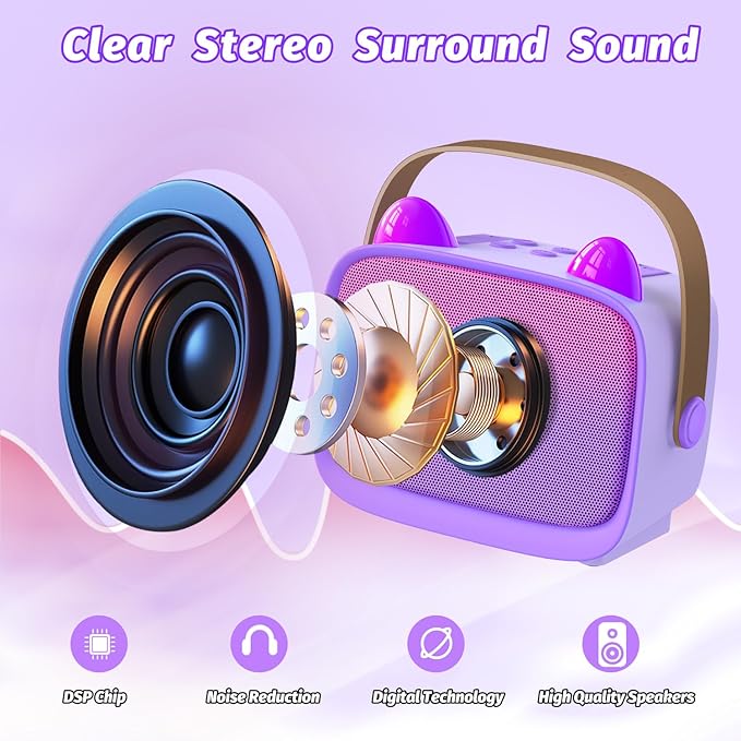 Mini Karaoke Machine Toys Gifts,Kids Portable MP3 Player with 2 Wireless Microphone and LED,Christmas Birthday Gifts for Girls Boys 3 4 5 6 7 8+ Year Old (Purple)