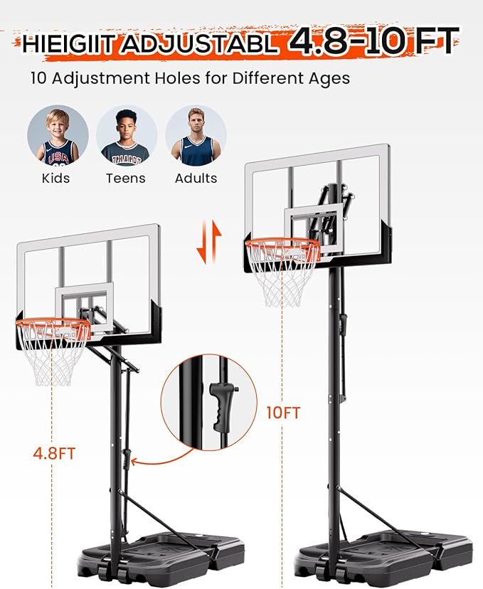 Mayfire Kids Basketball Hoop Adjustable Height 4-8.5 FT, Portable Basketball Goal System with 33'' Shatterproof Backboard for Kids Youth Teens in Driveway, Backyard, Outdoor Play