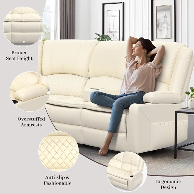 Yolsali Manual Reclining Sectional Sofa Set, 5 Seats Soft Leather Recliner - Image 5