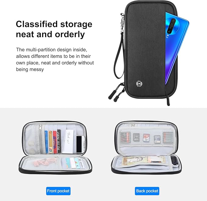 Passport Holder Family RFID Blocking Passport Wallet, RFID Travel Document Organizer for Women Waterproof Passport Wallet, Men Portable Case for Cards Credit Cards with Lanyard (Black-Medium)