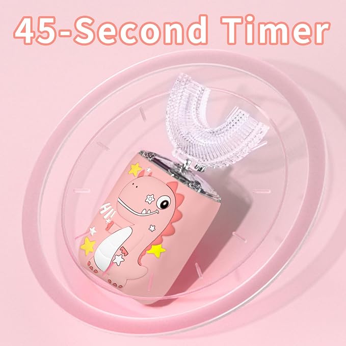 Kids Electric U Shaped Toothbrush,Kids Sonic Full Mouth Toothbrush with 4 Soft Brush Head Automatic Rechargeable 6 Cleaning Modes IPX7 Waterproof 360 Degree Cleaning - Age8-15 Pink
