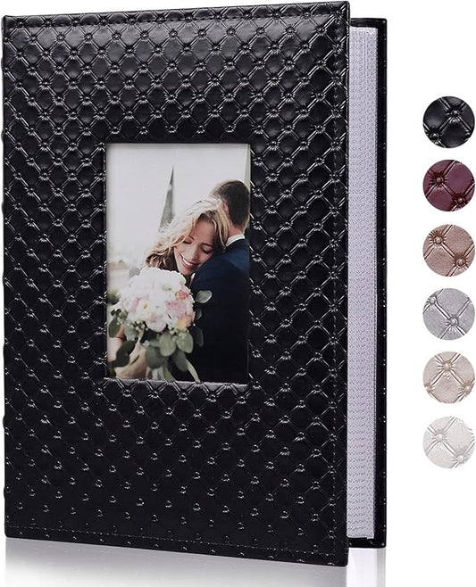 RECUTMS Photo Picture Album 4x6 300 Photos,Small Capacity PU Leather Album 4x6 Book Cover Wedding Family Photo Albums Holds 300 Horizontal Photos (Black)