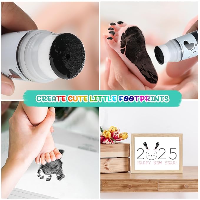 75ml Black Baby Hand and Footprint Ink Kit, Baby Handprint Footprint Paint for Newborn Keepsake, Dog Cat Paw Print Kit, Washable, Non Toxic Acid-Free, Safe Gentle for Ideal New Mom Gifts