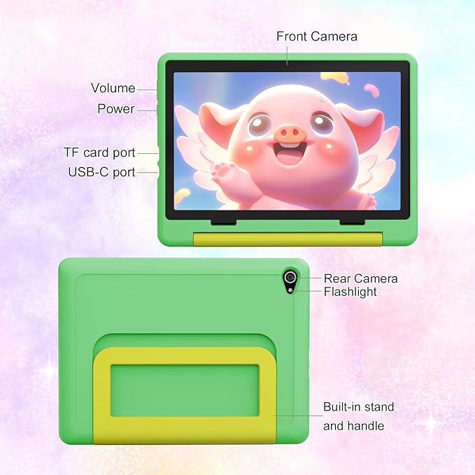 Kids Tablet,Android 15 Tablet with HD Display,10.1 inch,Parental Control & Kids Mode, Octa-Core, GMS Certified,20GB RAM 64GB ROM,1TB Expandable, 5000mAh Battery, Dual Camera, Protective Case,Green