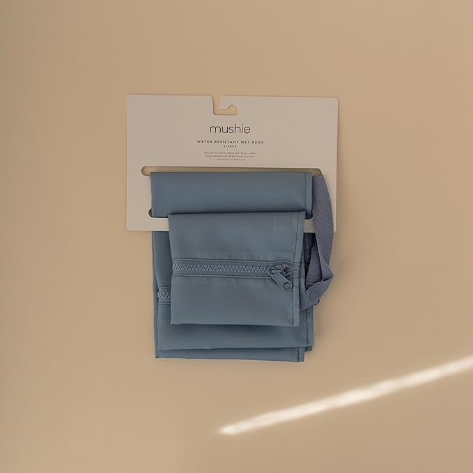 mushie Water Resistant Wet Bags | Large & Small Reusable Storage Bag for Baby Items and Travel | Zippered Pockets with Handle | Machine Washable, Set of 2 (Tradewinds)