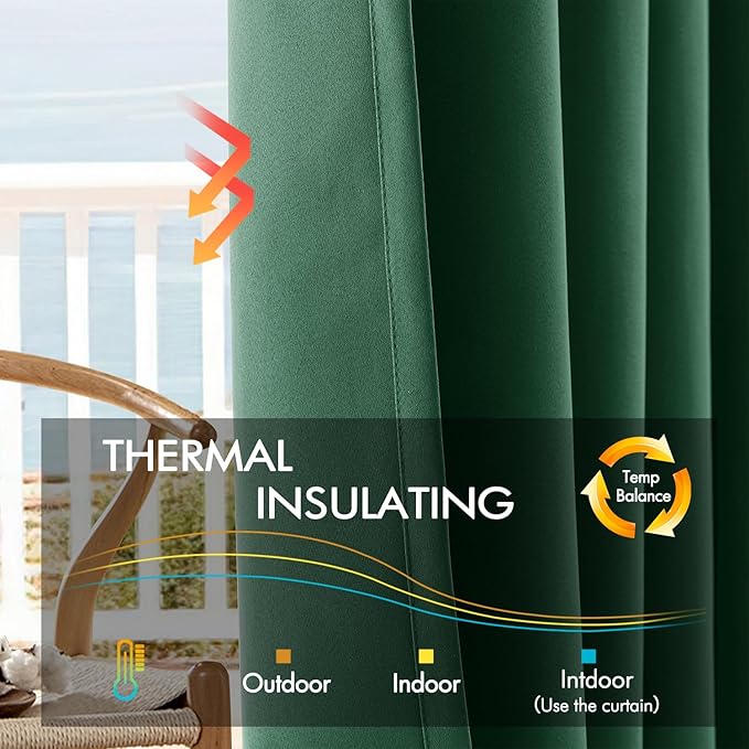 ANRODUO Back Tab Blackout Curtains for Bedroom Living Room, Rod Pocket Pinch Pleated Thermal Insulated Room Darkening Curtains 63 Inches Long 2 Panels, Hunter Green, 42 x 63 Inch