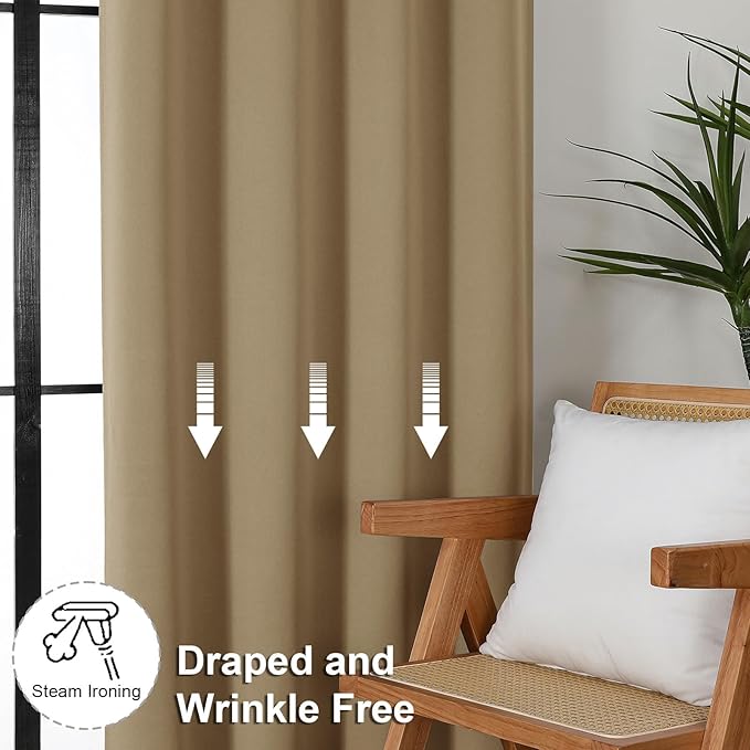 Simplebrand Blackout Extra 10ft Curtains for Patio 120 Inches Long 2 Panels Set, Solid Thermal Insulated Energy Saving Rod Pocket Window Treatment Curtains Blackout Drapes, 50" Wx120 L, Taupe