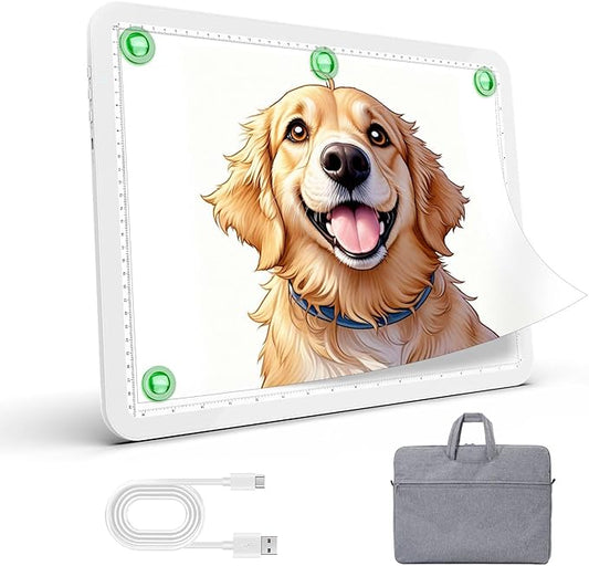 Up To 9000Lux Super Bright A4 Light Pad With Bag,Rechargeable light box with 4000mAH Lithium Battery for Cricut Weeding Vinyl Tool,Magnet light box for tracing,Diamond Painting,Sketching,Tattoo(White)