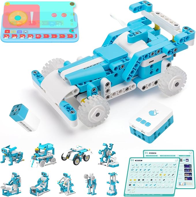 WhalesBot D1 21-in-1 STEM Coding Robot Kit for Kids (Ages 4-10), 280+ Pieces Educational Building Set with APP-Controlled & Programming, 3D APP Guidance, Ideal Toy Gift for Boys & Girls
