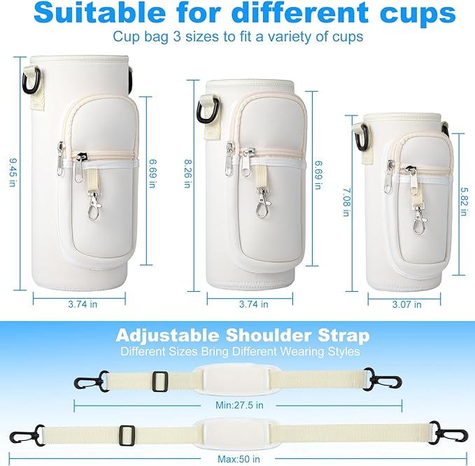 Water Bottle Holder with Strap for Hydroflask 32oz 40oz, Carrier Sling Bag with Phone Pocket Sleeve for Men Women Hiking Camping Travelling（Cream32oz）