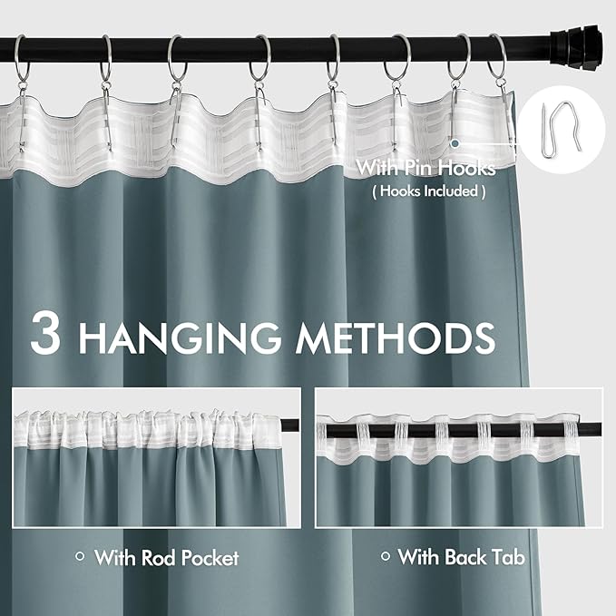 MIULEE Greyish Blue Back Tab Blackout Curtains 120 Inch Long 2 Panels Set for Bedroom, Rod Pocket/Pinch Pleated Extra Long Thermal Insulated Living Room Darkening Light Blocking 10FT Drapes