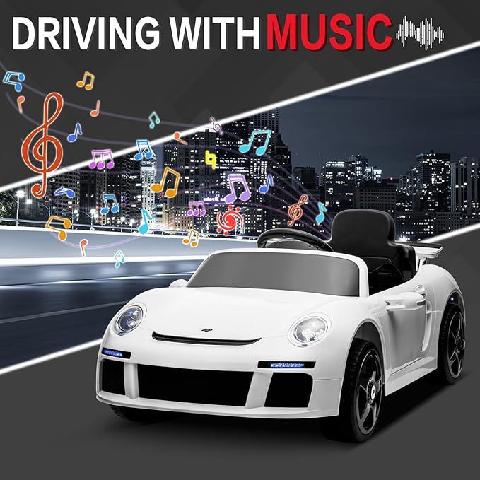 Licensed RUF CTR3 12V Kids Electric Car with Parent Remote Control, 2 Motors, 3 Speeds, LED Lights, MP3 Player | Battery Powered Ride-On Toy for Kids to Drive - White