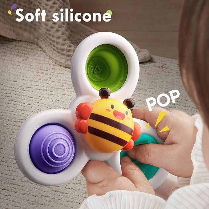ALASOU 3PCS Pop Suction Cup Spinner Toys for 1 Year Old Boy Girl|Novelty Spinning Tops Toddler Toys Age 1-2|Sensory Baby Bath Toy for Toddlers 1-3|12 18 Months Boy Birthday Gift for Infant