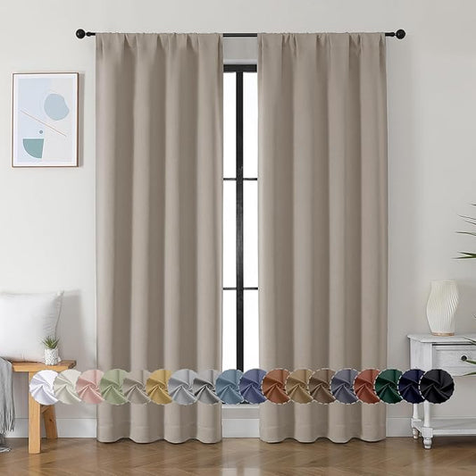 Simplebrand Ava Stone Blackout Curtains for Bedroom 84 Inch Length 2 Panels Set, Solid Thermal Insulated Privacy Living Room Window Treatment Curtains Blackout Drapes, W40 x L84 Inch, Stone