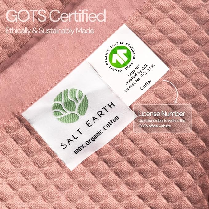 Salt Earth GOTS Certified 100% Organic Cotton Throw Blanket, 55" X 60" Blankets & Throws for Bed, Throw Blanket for Couch,Modern & Cozy Blanket, All Season Waffle Blanket, Soft Blanket (Misty Rose)