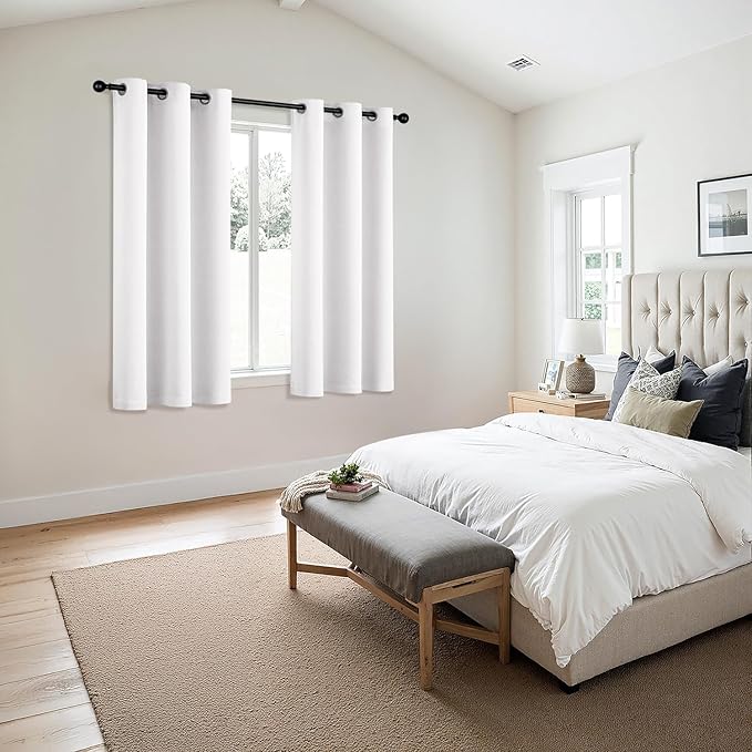 MIULEE Pure White Room Darkening Curtains for Bedroom Living Room 63 Inches Long 2 Panels, Thermal Insulated Energy Saving Drapes Solid Grommet Top Noise Reducing Window Treatments 40x63 Inch