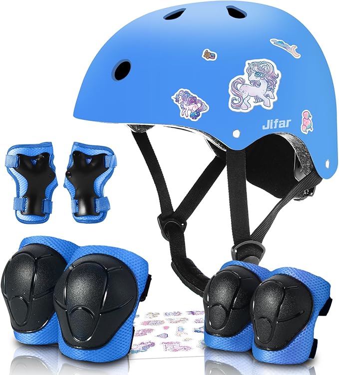 Adjustable Kids Bike Helmet with Knee & Elbow Pads Set, Color Gradient Design for Boys and Girls Aged 3-14+, for Skateboarding, Scooter, Roller & Inline Skating, Longboard