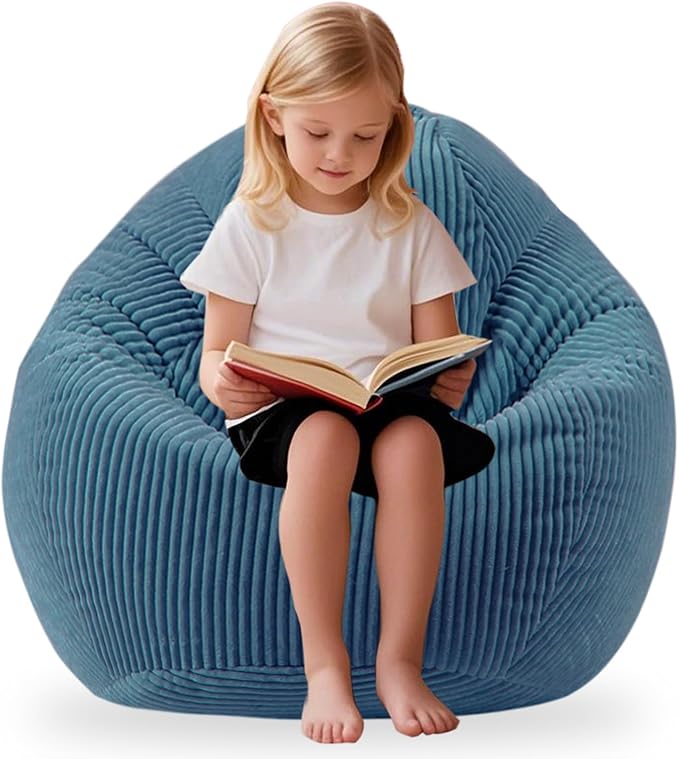 LPMOERA Bean Bag Chairs for Kids/Teen with Memory Foam Filling Bean Bag Sofa with Soft Corduroy Fabric BeanBag Chair for Living Room Bedroom College Dorm Reading Chair Blue