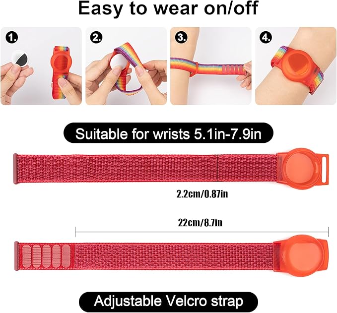 Kids Wristband Compatible with Apple AirTag, Protective Case for Air Tag GPS Tracker Holder with Nylon Bracelet, Adjustable Anti Lost Watch Band for Toddler Child Elder(Red)