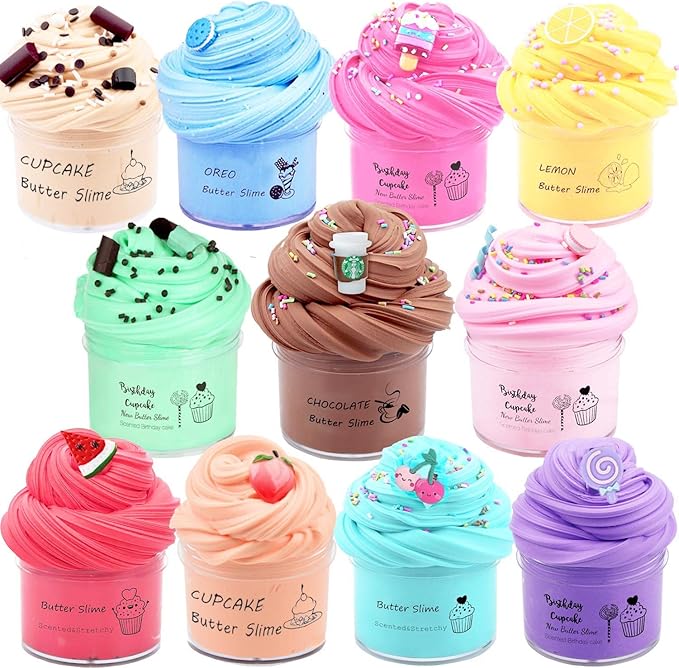 Butter Slime Kit for Girls and Boys 11pack with Scent,Stretchy and Non-Sticky,Stress Relief Fidget Toy,Birthday Gift and Party Favors Easter Basket Stuffers Christmas Party Supplies