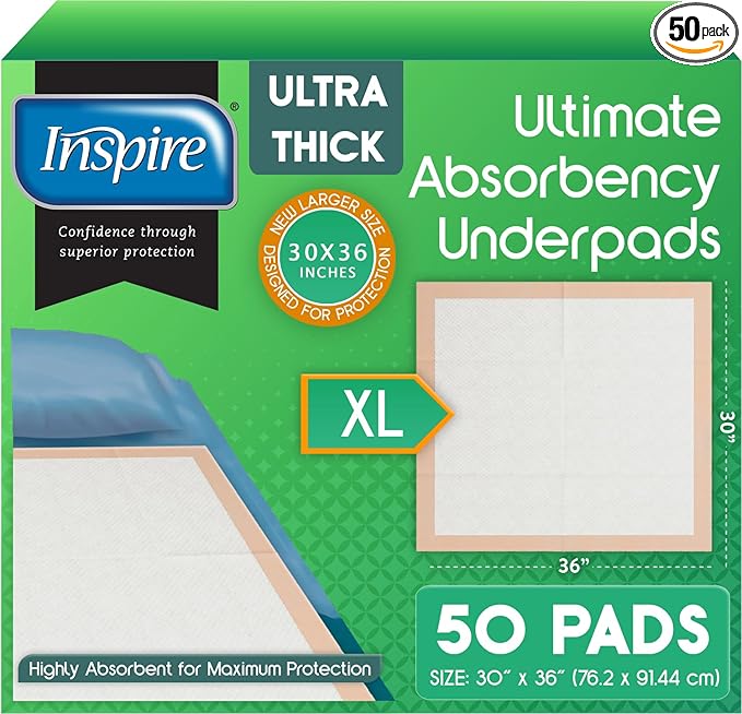 Inspire Super and Ultra Absorbent Disposable Bed Pads (30" X 36" Pack of 50)
