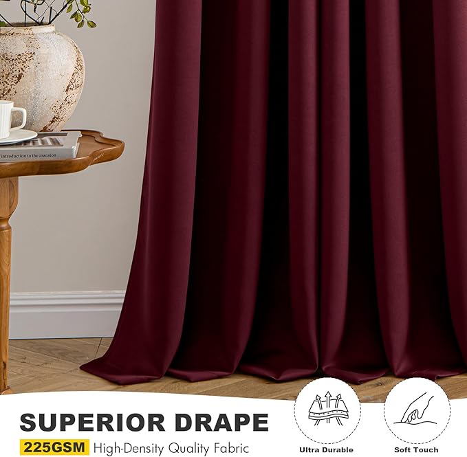MIULEE Short Curtains for Windows - Christmas Burgundy Red Blackout Half Window Curtains Thermal Insulated Drapes for Kitchen Bedroom Bathroom Grommet Top Small Basement Tiers W40 x L36 Inch 2 Panels