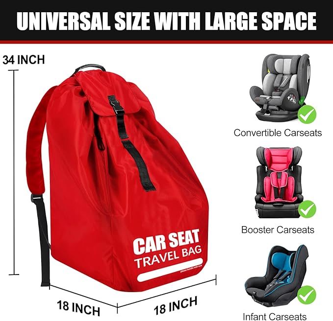Car Seat Travel Bag for Airplane, Large Car Seat Bags for Air Travel with Comfort Padded Straps, Gate Check Storage Bag/Backpack for Carseat Airport, Carseat Cover Travel - Baby Travel Essential