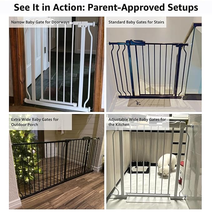 Walk Through Baby & Dog Gate 29-34 Inch, Tension Mounted No Drilling, Indoor Safety Gate for Stairs & Doorways, Metal Design for Kids and Pets, Black