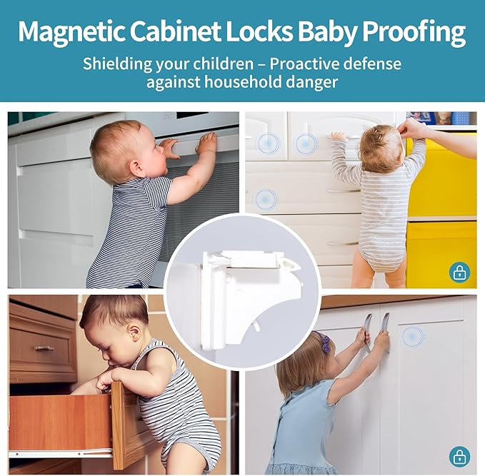 20 Pack Child Safety Magnetic Cabinet Locks - Safeasy Adhesive Baby Proofing Cabinets & Drawers Latches
