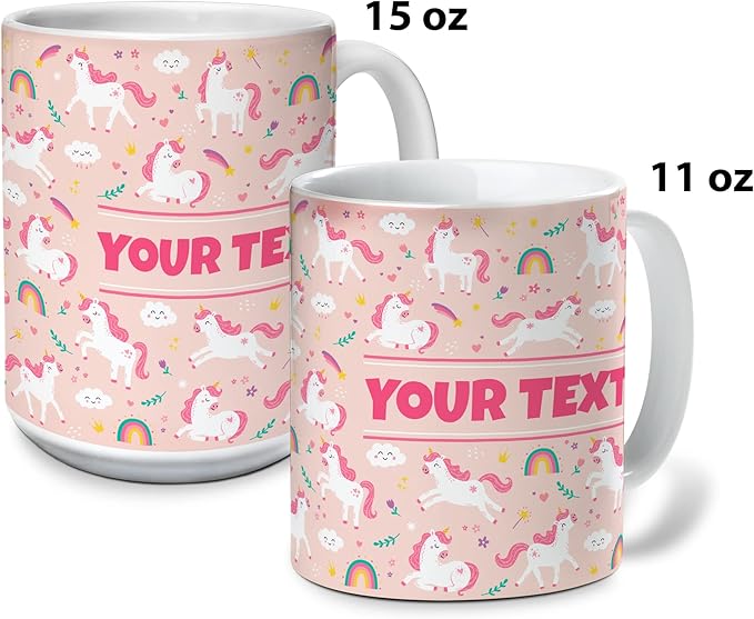 Personalized Mug for Kids - Pink Unicorn - Custom Name/Text, Ceramic Hot Chocolate/Cocoa/Coffee Cup for Girls, Birthday/Christmas/Holiday Gift - 15 oz, Pink Handle