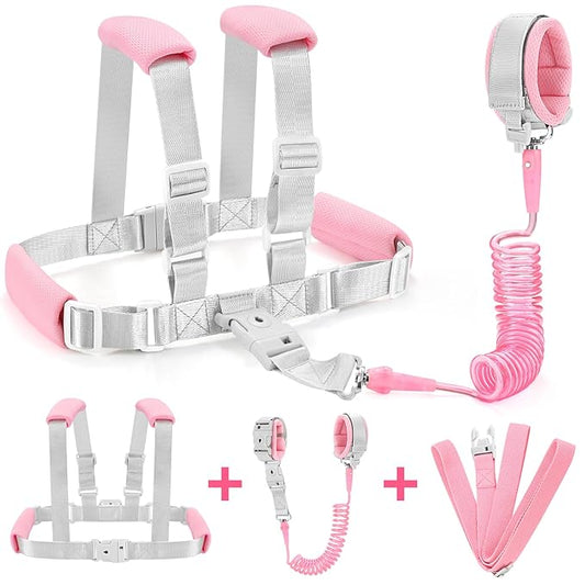 Accmor 3 in1 Toddler Harness Leash with Anti Lost Wrist Link, Harness Leash for Toddlers, Baby Leash, Child Walking Harness Kids Leash Wristband Rope Belt with Lock for Girls to Outdoor Travel (Pink)