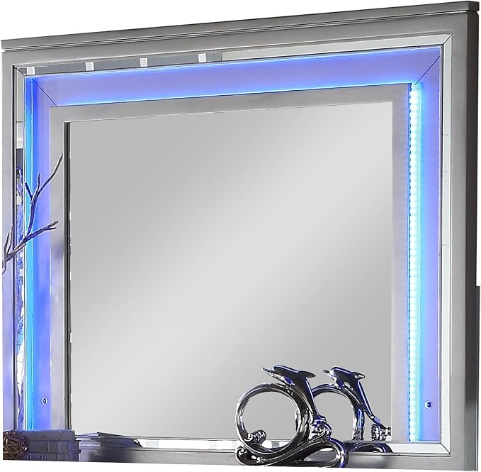First of a Kind Shiney Contemporary 5 Piece Queen Bedroom Set High Gloss Silver - Image 6