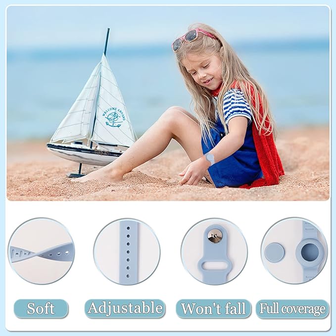 Kids Waterproof Airtag Bracelet Compatible with Apple AirTag, Hidden Silicon Protective Case for Air Tag GPS Tracker Holder, Adjustable Anti-Lost Watch Band for Toddler Child (Pink & Blue)