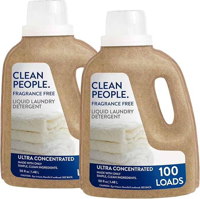 The Clean People Liquid Laundry Detergent - Recyclable Packaging, Stain Fighting - Ultra Concentrated, Laundry Soap - Fragrance Free, 50 fl oz (2 Pack)