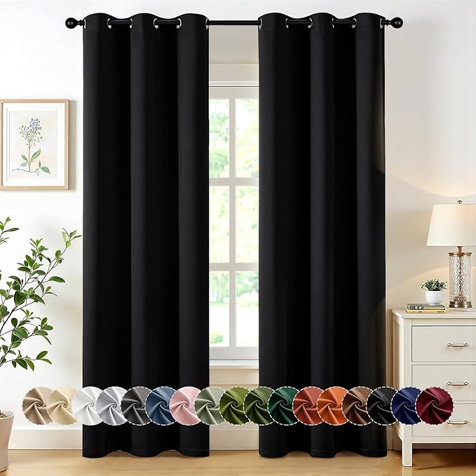 MIULEE Black Blackout Curtains for Bedroom Living Room 78 Inches Long 2 Panels, Thermal Insulated Room Darkening Drapes Solid Grommet Top Noise Reduction Light Blocking Window Treatments 40x78 Inch