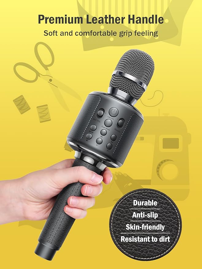 Wireless Bluetooth Karaoke Microphone, Built-in Loud Speaker for 10H Playback, Add Reverb/Duet Mode/Earbuds Monitoring, Portable Karaoke Machine for Entertainment & Singing Practice (Gray)