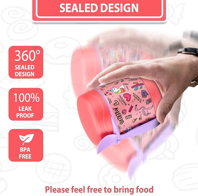 10oz Soup Thermo for Hot Food Kids,Lunch Thermo Kids Food Jar with Spoon Hot Insulated Food Containers,Leak Proof Stainless Steel Wide Mouth Lunch Food Thermo Jar for School(Pink-Flamingo)