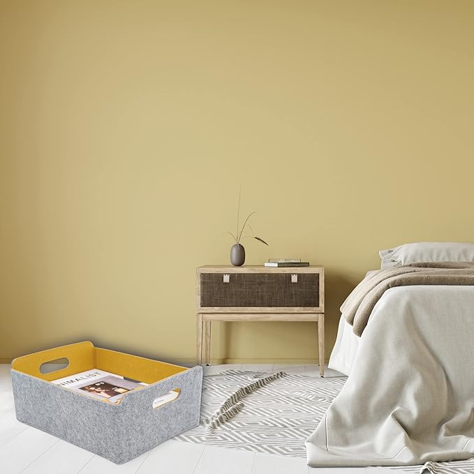 Welaxy Storage Baskets Collapsible Felt Storage bin Foldable Shelf Drawers Organizers for Kids Pet Toys magazine Books Clothes Closet Cabinet decluttering (Curry x 3)