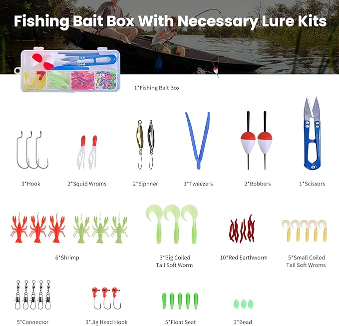 LEOFISHING 2 Set Kids Fishing Pole Set with Full Starter Kits Portable Telescopic Fishing Rod and Reel Cambos with All The Necessary Fishing Kits for Boys Girls and Youth