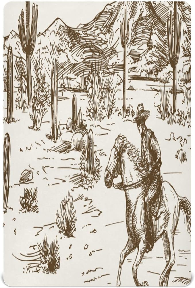 Western Desert Cowboy Crib Sheets for Boys and Girls, Fitted Baby Crib Sheets Soft and Breathable Mini Crib Sheets 39 X 27 X 5 Inches