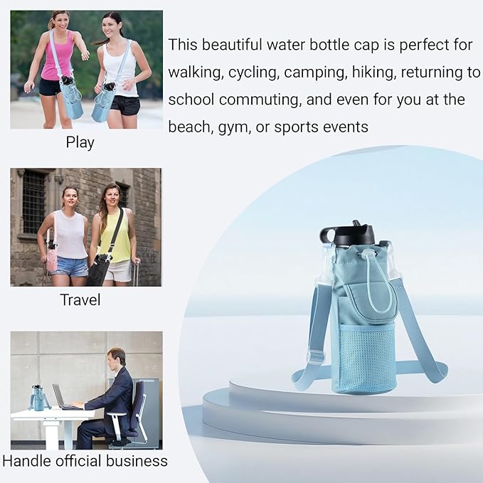 RRegeny【NEW STYLE Water Bottle Holder Crossbody Bag with Shoulder Strap, Leakproof Water Bottle Carrier for Hydro Flask16-40oz, Hands-Free Fitness Bag with Zipper Pockets for Hiking Travel Gym
