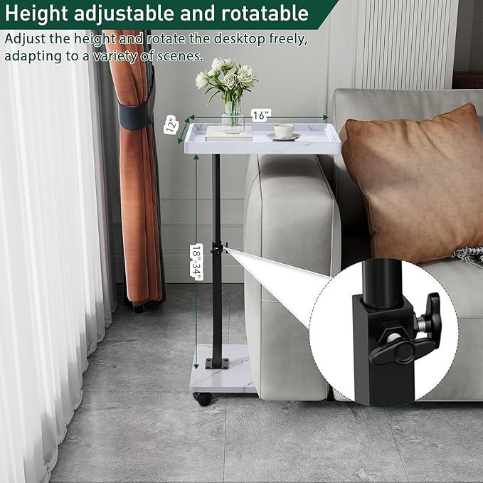C Table End Table Adjustable Height, 360°Swivel TV Tray Table - Image 4