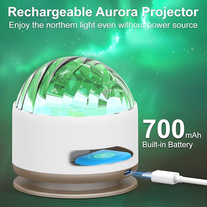 Northern Light Projector, Battery Operated Aurora Night Light, 16 Colors Galaxy Lamp Ocean Wave Ceiling Projector Mood Ambient Lighting for Bedroom Party Adults Kids Room Toddler Girl Gift