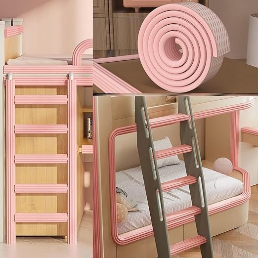 Bunk Bed Ladder Pads,Traction Treads for Stair Steps,Soft Extra-Wide Edge Protector,Self-Adhesive Bunk Bed Ladder Cover Foam Padding,Furniture 16.5 Ft Pink
