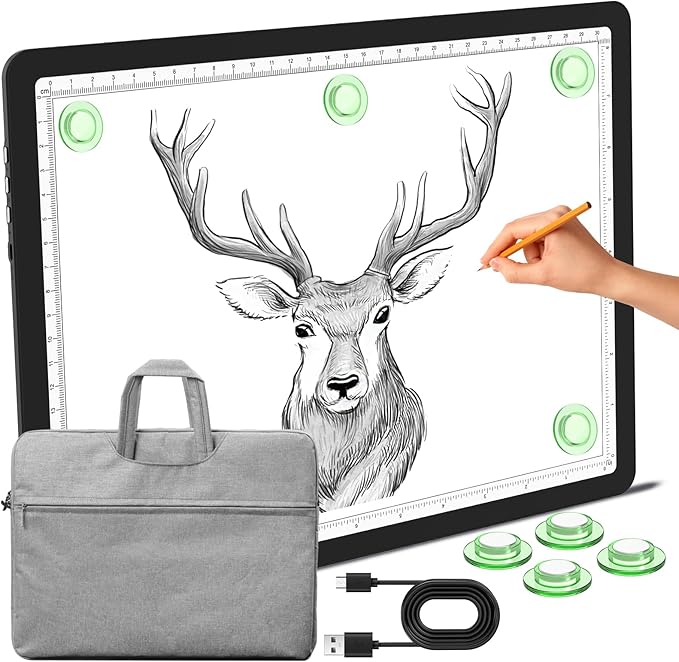 Phylosal Magnetic A4 Light Pad with Bag, Super Bright Light Box with Side Button, Diamond Art Light Board, Lightbox for Tracing and Drawing, USB Power Light Table for Sketching, Weeding Vinyl (Black)