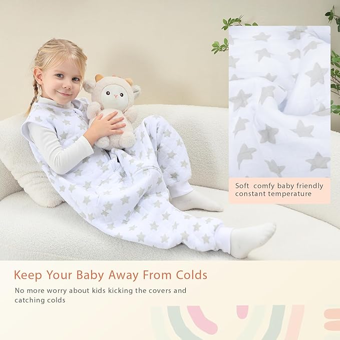 Baby Toddler Sleep Sack with Feet 2.5 TOG Winter, Wearable Blanket with Legs, Toddler Sleeping Sack Long Sleeve (Greystar, 5T-7T)