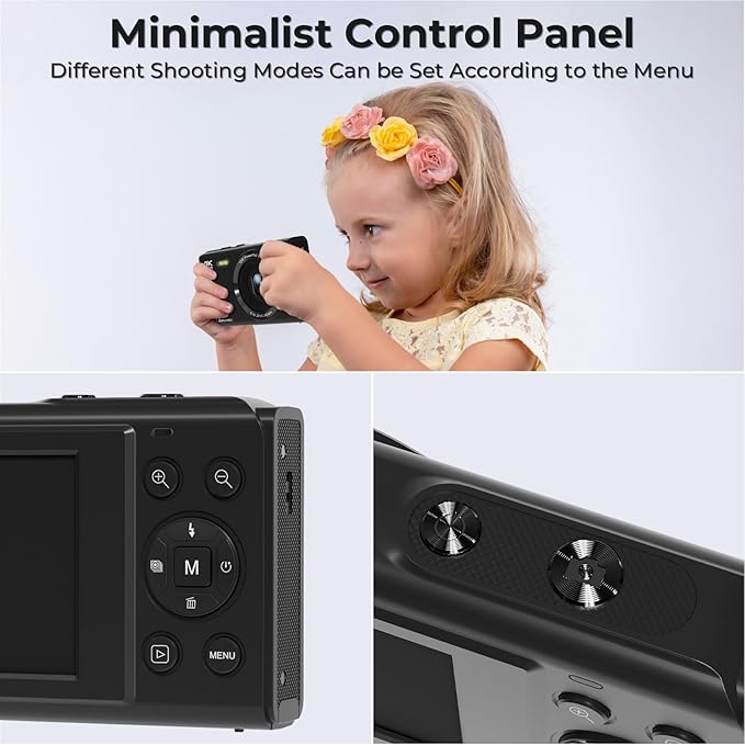 Upgrade Digital Camera, FHD 4K 44MP Autofocus Digital Point and Shoot Video Camera with 16X Zoom, 32GB SD Card, Compact Digital Camera Cheap for Teens Boys Girls Kids Black Camera