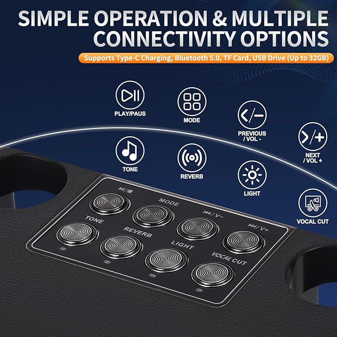 Karaoke Microphone Machines Kids Adults, Karaoke Machine Bluetooth Sound Effects, Bluetooth Wireless Speakers Kareokee Machine Light TF Card/USB Portable Home Party Outdoor/Indoor, Black