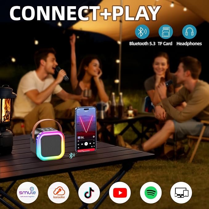 Kinglucky Mini Karaoke Machine for Kids, 2025 TOP Birthday Gifts Ideas for 3-12 Year Old Girls, Christmas Party Gifts Kids' Personal Video Players Accessories with 2 Wireless Microphones - Black